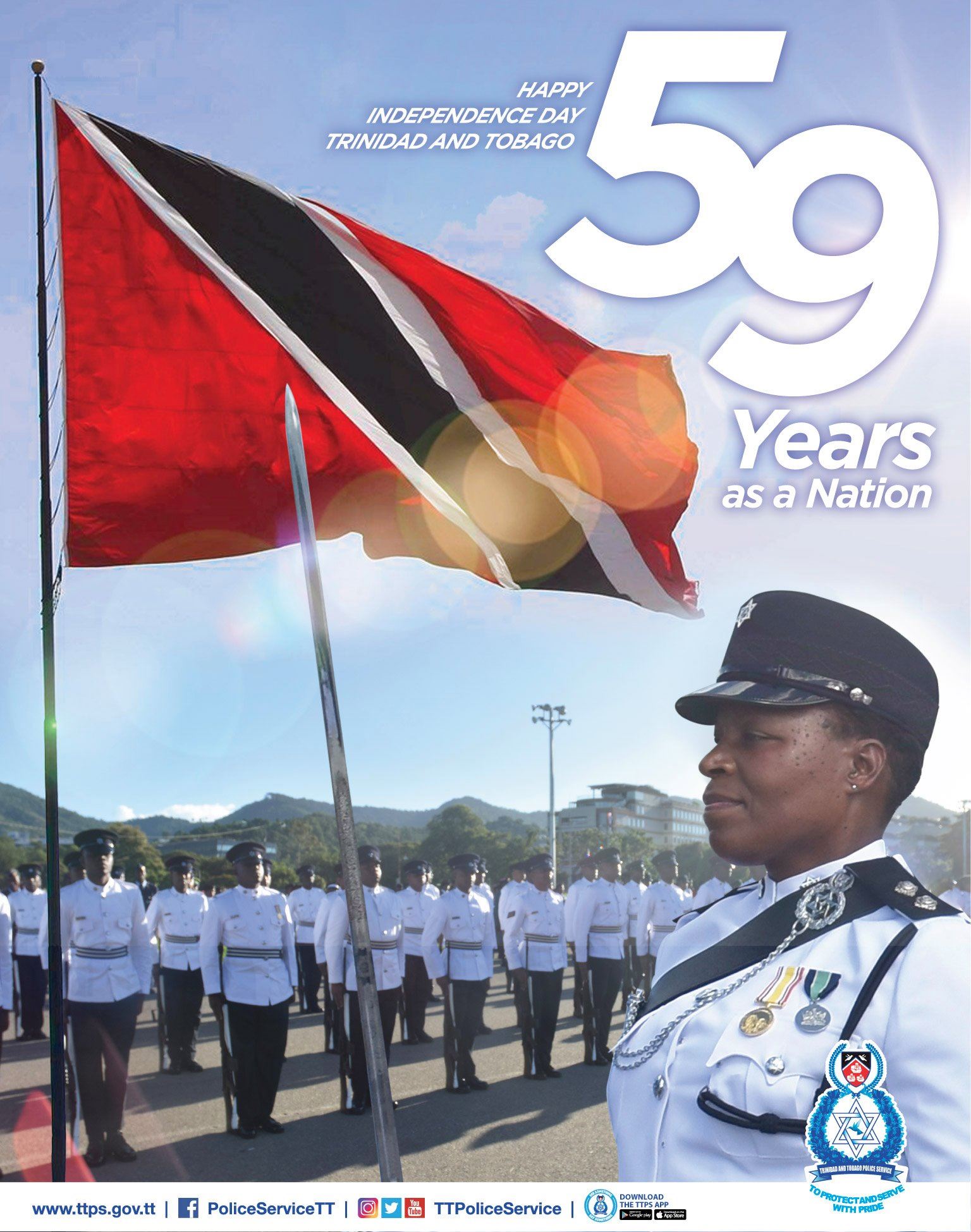 Плакат с полицией Тринидада и Тобаго в честь 59-го юбилея независимости, 31 августа 2021 г.
