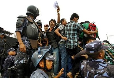 Fourmonths ago, on August 8, 2011--Police arrest former People's Liberation Army Maoist combatants who were disqualified by the United Nations Mission in Nepal in 2007.jpg