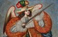 Ангел с ружьем — картина из целой серии похожих работ т. н. школы Куско, XVII век..JPG