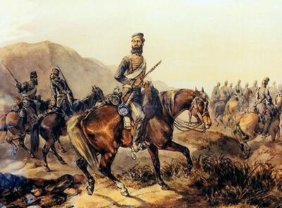 This painting by Orlando Norie depicts the 8th Hussars on recce patrol.jpg