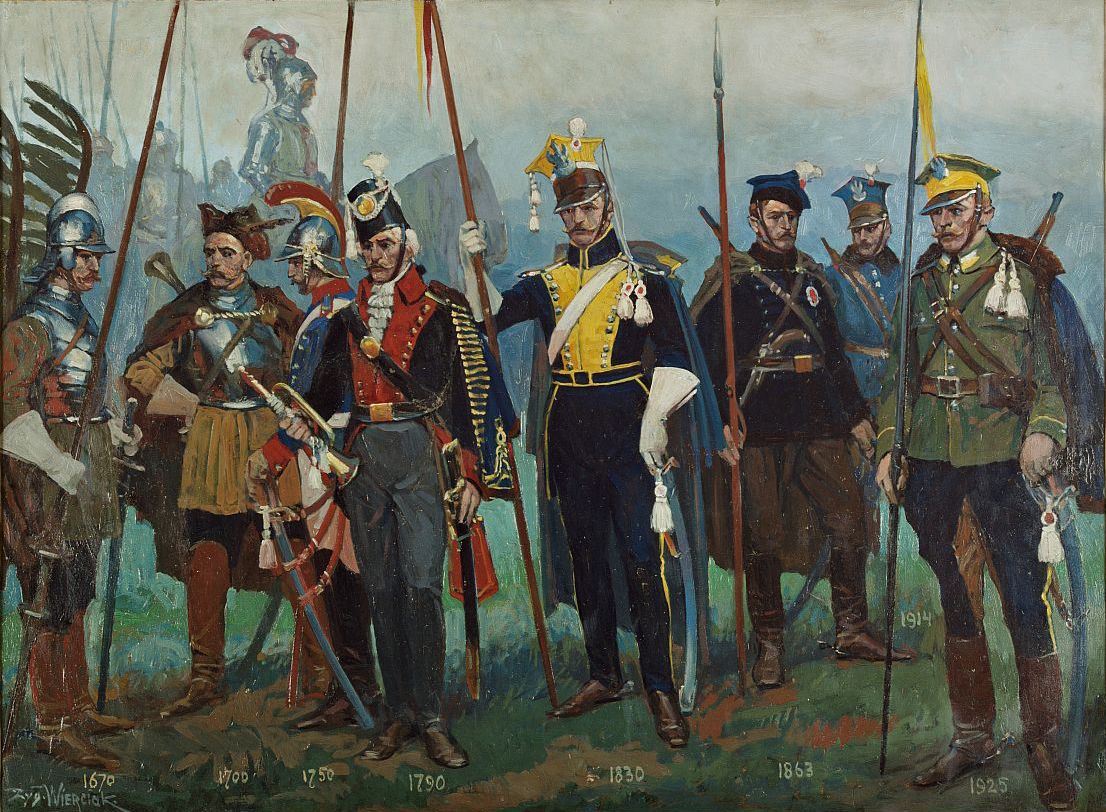 "Обзор войск" — картина с польскими воинами с XVI по XX века. Автор Зыгмунт Верчак.