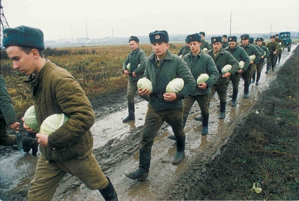 Российские солдаты тащат капусту, 1990-е гг.