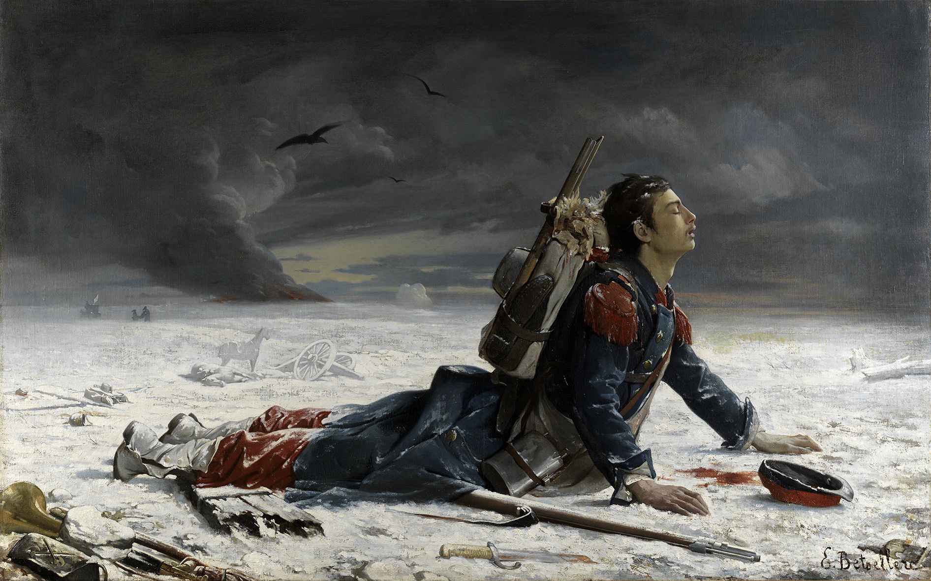 "Забытый", картина Эмиля Бетсельера, изображающая раненного французского пехотинца, 1872 г.