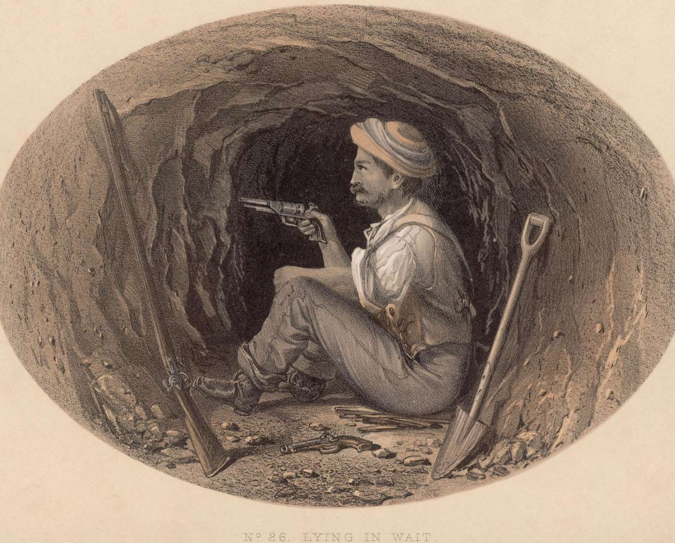 Британский солдат в засаде в тоннеле, осада Лакнау во время сипайского мятежа, 1857 г.