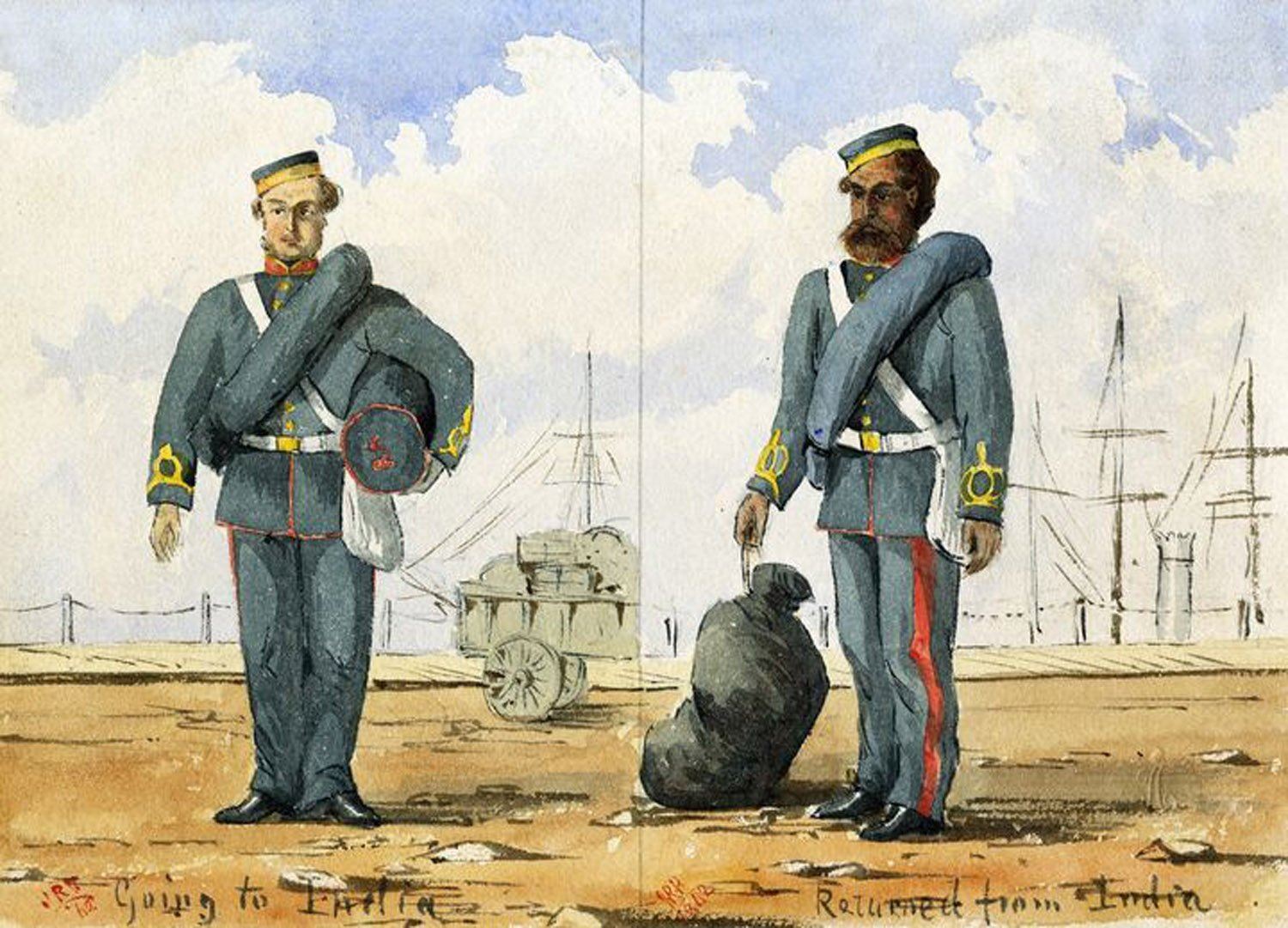 Британский солдат перед отправкой в Индию (слева) и после возвращения оттуда, 1862 г.