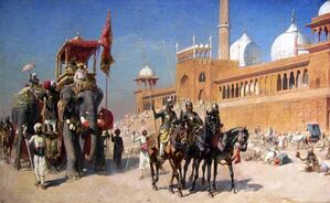 Great Mogul And His Court Returning From The Great Mosque At Delhi India - Oil Painting by American Artist Edwin Lord Weeks.jpg