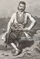 Portrait of Montenegrin man with his weapons on the mountains, Montenegro, life drawing by Theodore Valerio (1819-1879), from Montenegro, by Charles Yriarte (1832-1898).jpg