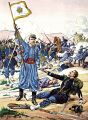 Il valoroso barone Athanase de Charette durante la battaglia di Castelfidardo alza la bandiera pontificia sul nemico sconfitto.jpg