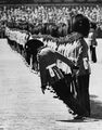Солдат королевской гвардии падает в обморок на церемонии торжественного выноса знамени, Лондон, 13 июня 1957.jpg