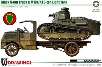 M1917A1 6-ton Light Tank Mack 5-ton Truck.jpg