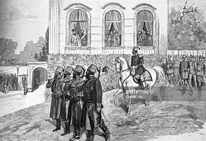Istanbul, Turkish troops march past the palace of the German emperor - stock illustration.jpg