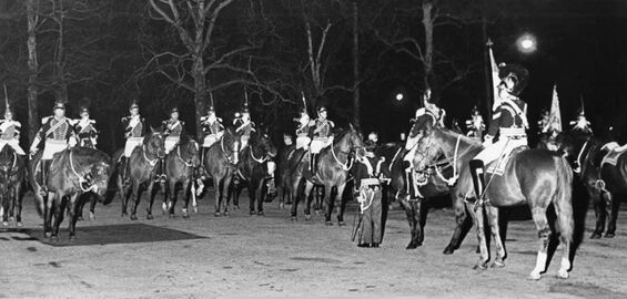 “First City Troop prepares to celebrate Gen. George Washington's birthday. Members stand in review in front of Memorial Hall.” (Feb. 21, 1969).jpg