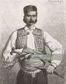 Montenegrin man originally from the Herzegovinian border region, Montenegro, life drawing by Theodore Valerio (1819-1879), from Montenegro, by Charles Yriarte (1832-1898).jpg