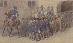 Ausmarsch der akademischen Legion, 1848. Aquarelle..jpg
