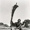 A giant Goubassa, a symbolic sword belonging to the god Gou, the Fon version of Ogun, the Yoruba god of war and metallurgy. Benin, c. 1950.jpg