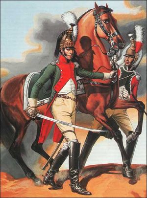 Командир эскадрона 1-го драгунского полка (слева) и трубач 4-го драгунского полка, 1806-1807 годы.jpg