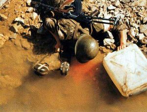 Тело убитого китайского солдата, который набирал воду в канистру из ручья, китайско-вьетнамская война. 1979 г..jpg
