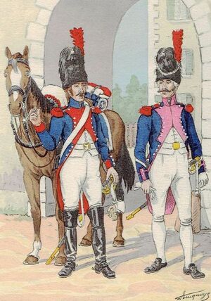 Солдаты элитных рот 5-го кавалерийского полка (слева) и 21-го кавалерийского полка, 1802.jpg