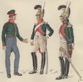 Романская рота 1812 Генри Буасселье гвардеец в рабочей форме, гвардеец в парадной форме и офицер.jpg