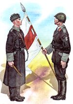 Барабанщик и знаменосец взвода почётного караула с национальным флагом, 1944 - 1945 гг.jpg