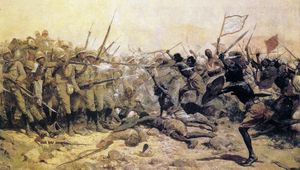 William Barnes Wollen Battle of Abu Klea 17 Jan 1885 captures the moment when the Mahdist surged through the left rear corner of the British Square.jpg