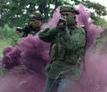 Бойцы Транспортного командыванния ВВС США используют дымовую гранату во время учений, Вашингтон, 24 июня 1998 г..jpg