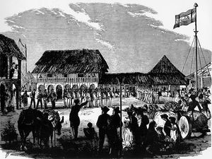 El soldado de fortuna usaamericano William Walker, pasando revista a su tropa invasora, en la propia plaza de Granada, Nicaragua. 1856..jpg