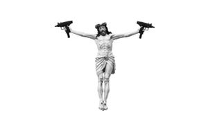 Изображение распятия Иисуса, накотором он вооружен двумя Узи..jpg