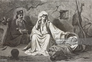 Family originally from the mountains of Montenegro, life drawing by Theodore Valerio (1819-1879), from Montenegro, by Charles Yriarte (1832-1898).jpg