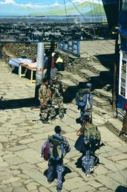Ghorepani-Trek, Army and Police moving out of the village.jpg