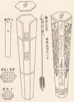 A nest of bees (yi wo feng 一窩蜂) rocket arrow launcher as depicted in the Wubei Zhi. So called because of its hexagonal honeycomb shape.jpg