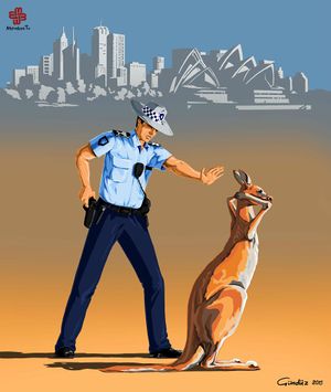 Австралийский полицейский арестовывает кенгуру, иллюстрация Гюндюза Агаева.jpg