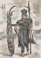 Hình ảnh một nữ chiến binh tộc Lạc, mô phỏng theo dao găm núi Nưa và các hoa văn, họa tiết cùng hiện vật vũ khí thời Đông Sơn..jpg