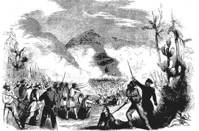 Batalla de San Jorge, o de la Cuaresma, librada en Nicaragua el 16 de marzo de 1857. Imagen tomada del libro ‘Tropical Travel’, de Juan Carlos Vargas y publicada por la Editorial de la Universidad de Costa Rica..jpg