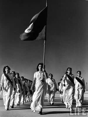 Pakistani members of the Sind Muslim Women's National Guard during marching practice 2.jpg