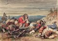 Markietanka przy umierającym kirasjerze. Bitwa pod Wagram 1809 r. Mal. H.Bellange..jpg